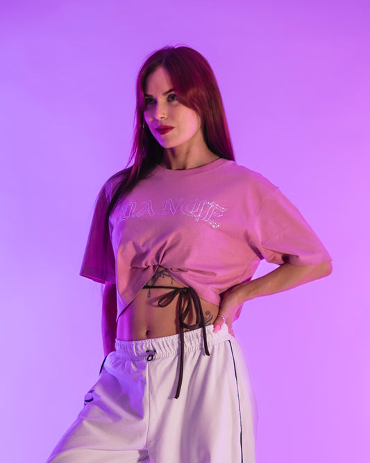 Dance Cropped T-Shirt Rhinestone Berry Blush