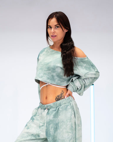 DB Cropped Sweatshirt Tie-Dye Dusty Green
