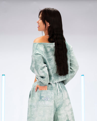 DB Cropped Sweatshirt Tie-Dye Dusty Green
