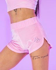 Viola Velvet Shorts Rhinestone Pastel Pink