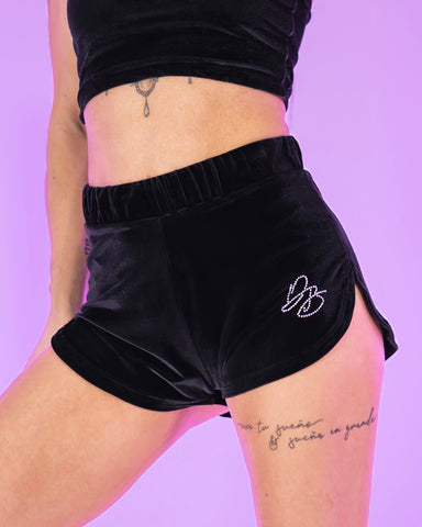 Viola Velvet Shorts Rhinestone Black