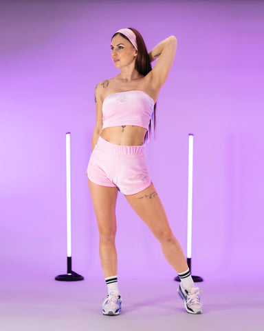 Ivy Tube Top Velvet Rhinestone Pastel Pink